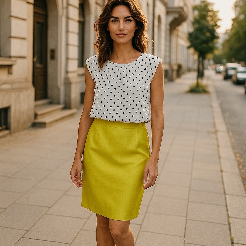 🫶J. Crew Vibrant chartreuse/lime green skirt. Size 4P